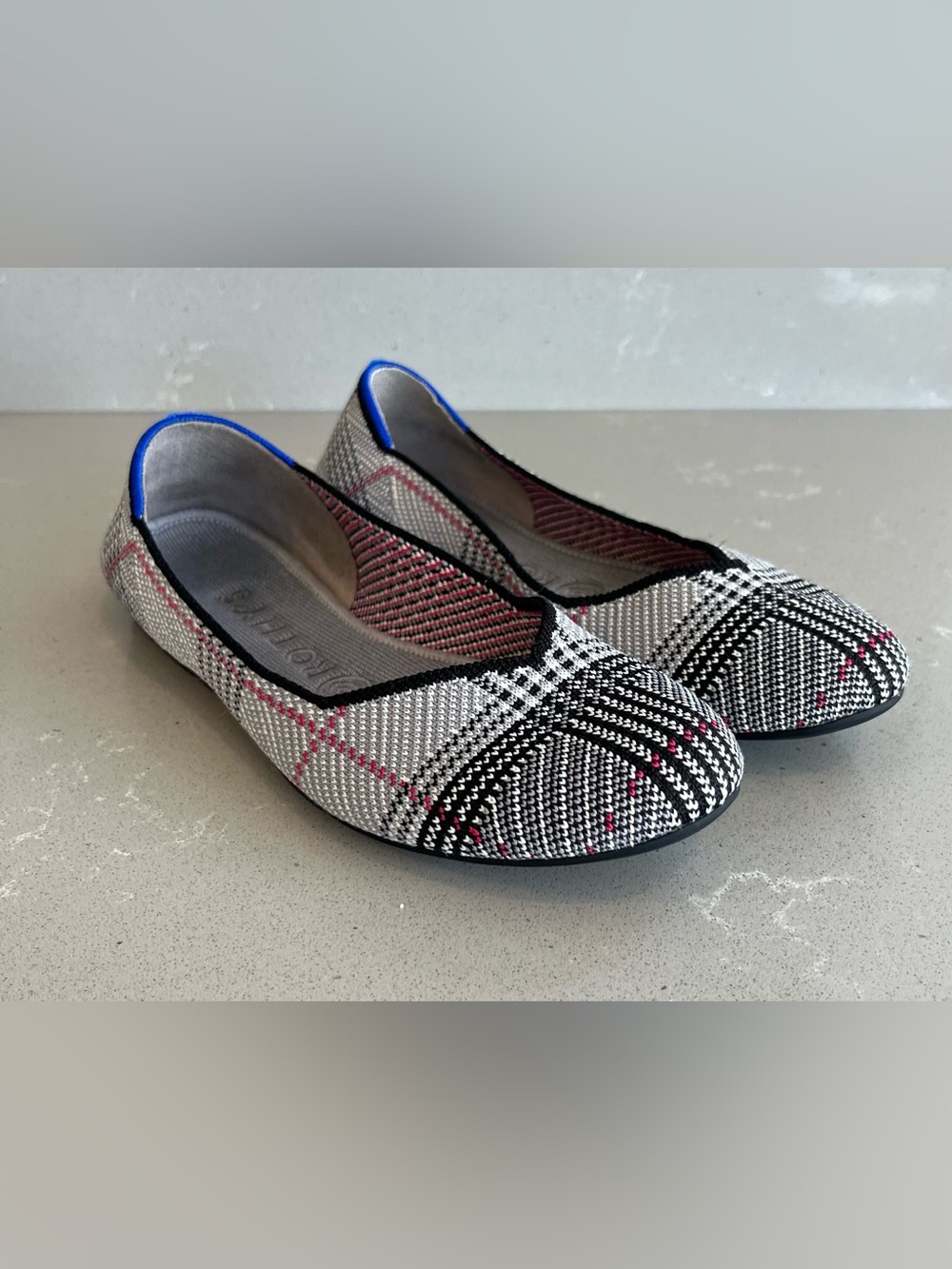 Rothy’s Grey Glen Plaid Pink Accent The Flat Shoes Flats Women Size 7.5 Retired